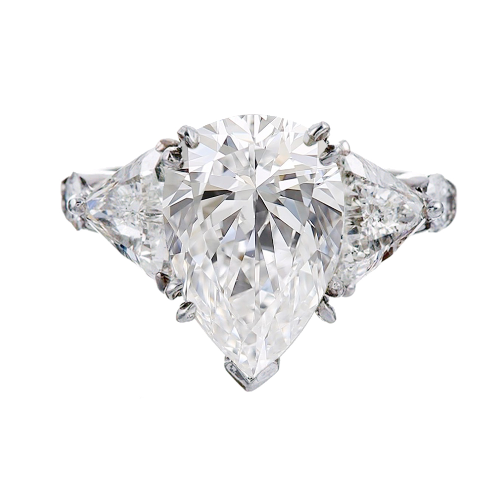 Five Stone Diamond Ring - Pear Shape Center / Triangle & Round Shape Side Diamonds